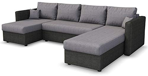 VitaliSpa Sofa U Form, Schlafsofa mit Bettkasten, Anthrazit/Schwarz, 290 cm