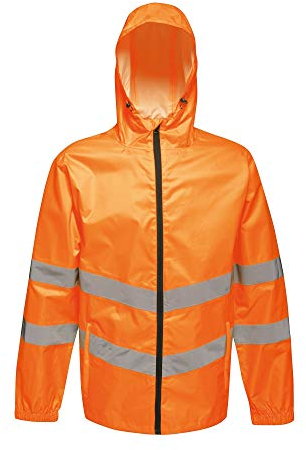 Regatta TRW497 18860 professionelle Warnschutzjacke, wasserfest und winddicht, verstaubar, Orange, Größe M