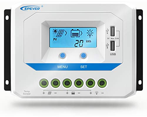EPEVER® 60A Solar Charge Controller 12V/24V Solar Panel Battery Charge Regulator with LCD Display and Double USB Ports - VS6024AU