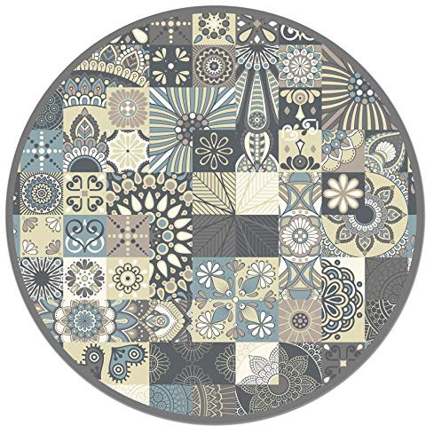 Panorama Tapis Vinyle - Modèle Carreaux Ciments Bleu Rond 190x190 cm - Différentes Tailles - Deco Maison, Cuisine, Chambre et Exterieur