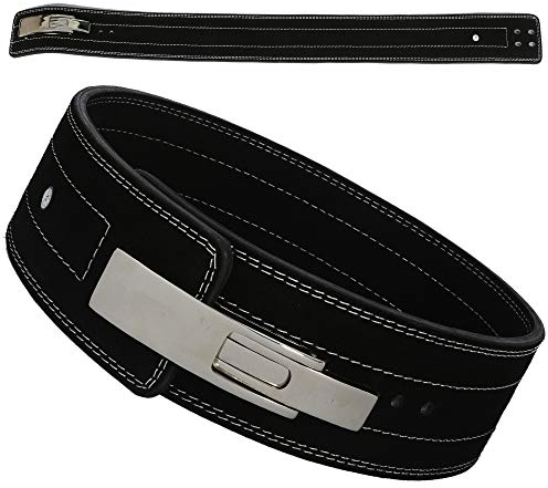 AKS Cinturón de gimnasio de levantamiento de potencia pesado con palanca de cuero, cinturón profesional para entrenamiento de gimnasio, hebilla de palanca, soportes lumbares de espalda de 4 pulgadas y