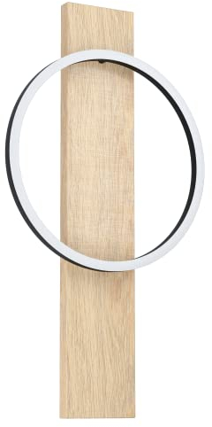 EGLO LED Wandlampe Boyal, 1 flammige Wandleuchte aus Holz, Metall, Kunststoff, Wandbeleuchtung für Innen, Wohnzimmerlampe in Natur, Schwarz, Weiß, LED Flurlampe warmweiß
