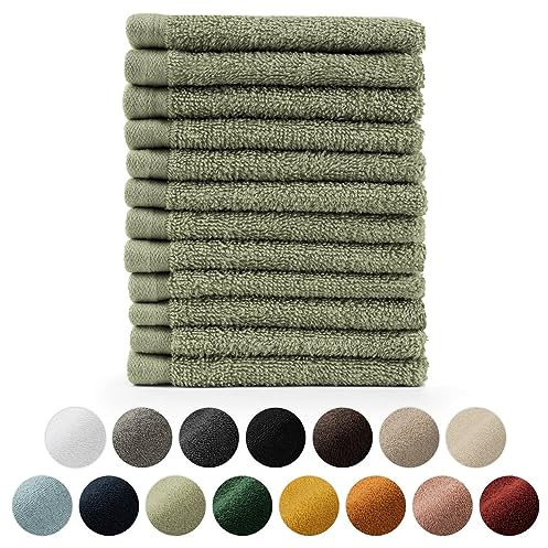 Blumtal Premium Frottier Gästehandtücher Set 12 teilig 100% Baumwolle - Oeko-TEX zertifiziertes Gästehandtuch 12x (30x30 cm) - Ultra saugstarkes Gästetücher Set waschbar °60 - Handtücher Grün