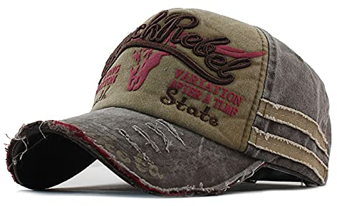 YULOONG Vintage Baumwolle Baseball Cap Fashion Washed Denim Retro Ausgefranste Kante Sonnenhut Bestickter Trucker Hut Klassische Sport Casual Cap Einstellbare Größe für Männer Frauen (A-Braun)