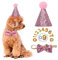 Geburtstagshut für Hunde - Haustier-Geburtstagshut und Fliege Halsband Set mit Nummer, wiederverwendbare Kopfbedeckung für Welpen, Katzen, Kostüme, Party-Dekorationen, Zubehör (Rosa)