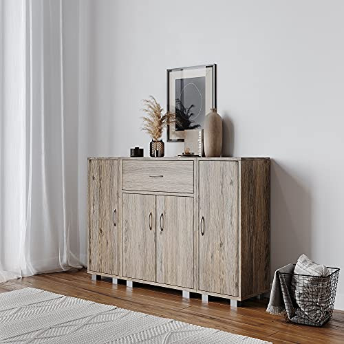 URBNLIVING Wooden Free Standing Cabinet With Two Side Corner Cabinets (Grey Oak)