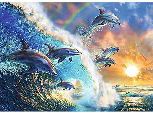 YINGXIN88 1314 Piece Puzzles for Adults Kids, Waves and Dolphins Jigsaw Puzzle Difficult and Challenge 75x50cm