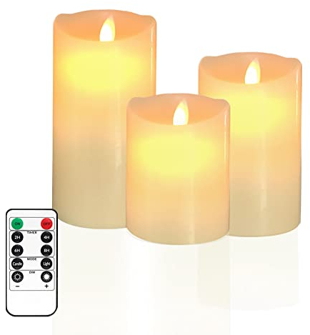 Bougies LED 3 pièces Flamme vacillante Bougie LED en cire véritable Bougies chauffe-plat LED sans flamme Bougie LED cire réelle avec télécommande pour mariages, fêtes, Noël, blanc chaud
