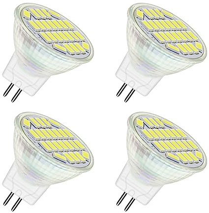 Akynite Focos LED MR11 GU4 12V 4W Luz Fria 6000K, 120°, 400LM, 35mm MR11 35W Halógena Equivalente, CA CC 12V-24V GU4 Foco LED para Campana Extractora Caravana, No Regulable, pack de 4