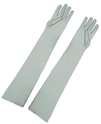 sourcing map Damen Lange Handschuhe 1920er Jahre Abend Party Vollfinger Fäustlinge Eleganter Opernhandschuh Silber grau One Size
