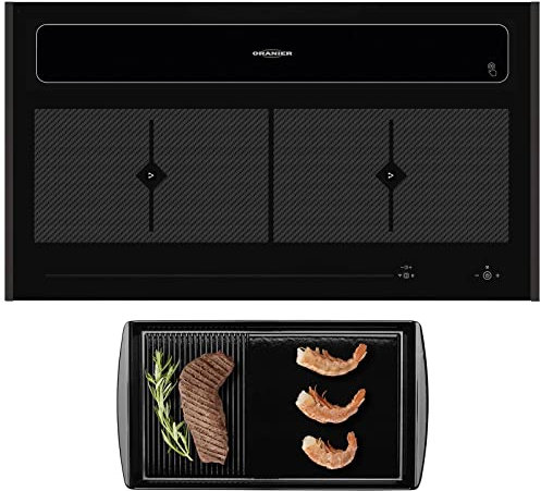Oranier Flächen-Induktion KFL 2094 bc - Vollflächen-Induktionskochfeld 90 cm mit Abluft Kochfeld-Dunstabzug & 2 schwarzen Seitenleisten & Grillplatte