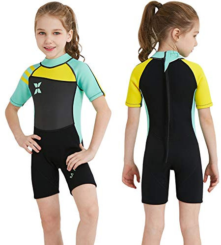NATYFLY Neoprenanzug Kinder 2.5mm Neopren Thermal Badeanzug Jungen Mädchen Lange/Kurze Ärmel Tauchanzug Zurück Reißverschluss Einteilige Badebekleidung