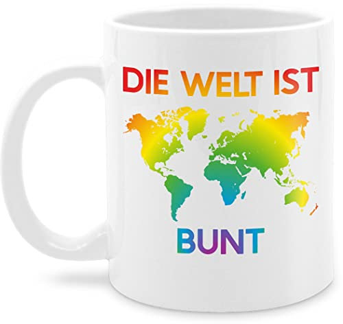 Tasse Tassen 325ml - Pride LGBTQ Flagge - Die Welt ist bunt – Regenbogen Farben - 325 ml - Weiß - gay lgbt bunte kaffeetasse csd fanmug lesbian teetasse lqbtq lgbtqia queer kleidung month