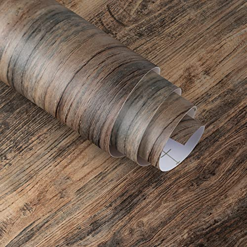 Boobest Distressed Wood Wallpaper Peel and Stick Wallpaper 24x236 Large Size Wood Grain Contact Paper for Cabinets Waterproof Self Adhesive Wood Wall Paper for Bedroom Bathroom Kitchen Countertops