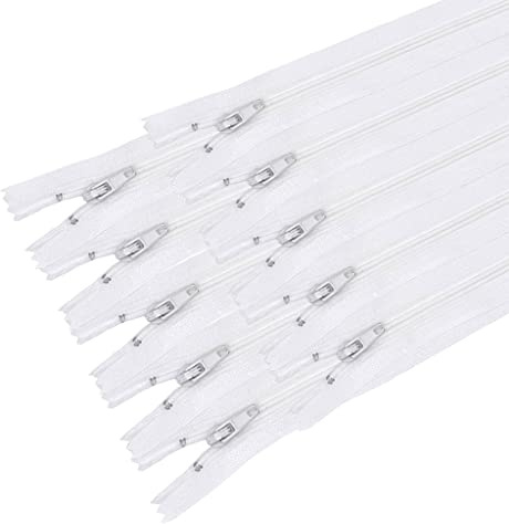 MARARDI [Pack 10] Cerniere [Bianco] Nylon [30 cm] Chiusure Lampo per Cucito e Artigianato per Stoffa Vestiti Borse per Cucire a Macchina Patchwork Tessuto di Cotone con Chiusura in Metallo
