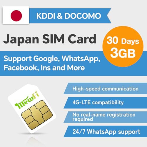 Japan SIM Card 30 Days 3GB– Prepaid SIM for Unlocked Phones – Easy Activation, Works with Google, Instagram, Twitter – 4G Data-Only, No Calls or Texts (30 days 3GB)