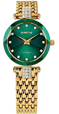 JOWISSA Grün/Gold Facet Strass Schweizer Damenuhr J5.497.S