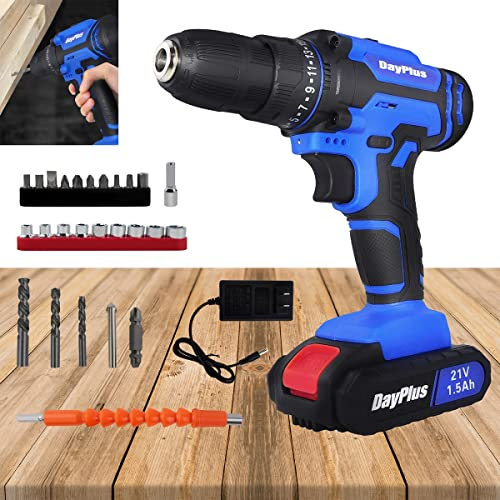 Power Tools Power Drill kit with Lithium-Ion and Charger 3/8 inches Keyless Chuck Electric Drill with Variable Speed LED and 26pcs Drill Bits 21V MAX Cordless Drill Set
