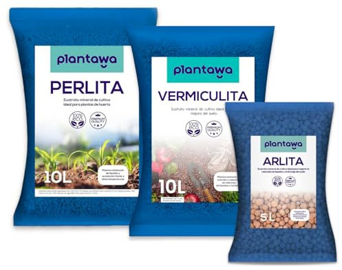 Perlita 10L, Vermiculita 10L, Arlita 5L Pack Tierra para Plantas Sustrato Universal, Plantar Semillas Huerto Urbano,Abono Natural Tierra Jardín Exterior, Sustratos y Abonos,Ideal Suculentas,Akadama
