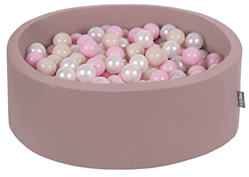 KiddyMoon Rund Bällebad Velvet Bällepool 90X30cm/300 Bälle ∅ 7Cm Ballgruben Für Babys Spielbad Kleinkinder, Hergestellt In Der EU, Erikafarben: Pastellbeige/Puderrosa/Perle