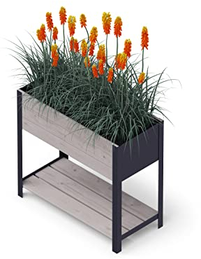 Upyard Jardinera de Madera para jardín, terraza y balcón – Jardinera con Forro Interior de Fieltro e Inserto de plástico Impermeable – Jardinera para Interior y Exterior, 78 x 36 x 72 cm, Gris