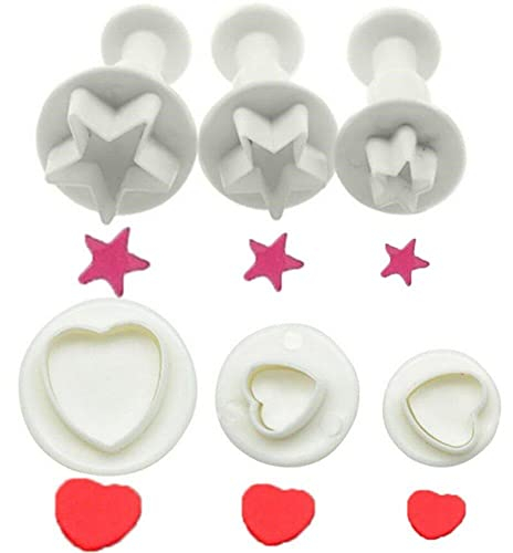 Wudaizhi 6 Pcs Herz & Stern Fondant Kuchenform, Keksstempel Beeindrucken, Armenkrosselstempel, Geometrieform DIY Cookie Keks -Kuchen -dekorationswerkzeuge