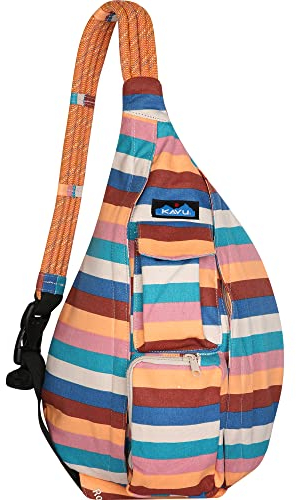 KAVU Original Rope Bag Sling Pack mit verstellbarem Schulterriemen aus Seil – Sweet Stripe