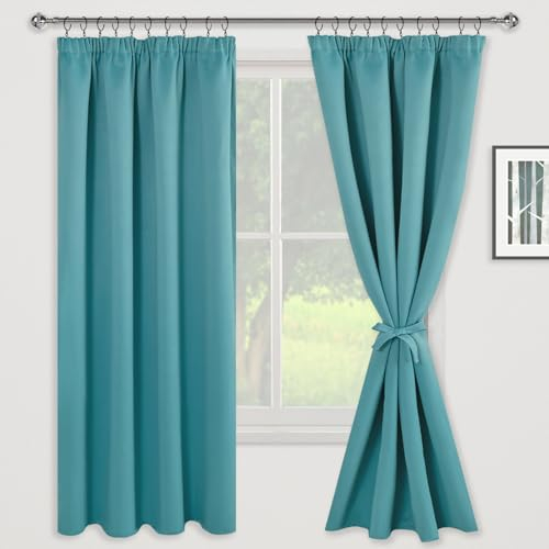 JIUZHEN Gardinen mit kräuselband Verdunklungsvorhänge Vorhang Blickdicht Gardinen Wohnzimmer Vorhänge Schlafzimmer Thermovorhang Türkis, H175 x B140 cm,2er Set