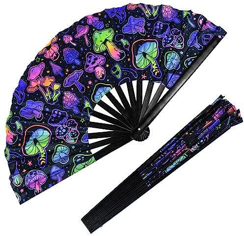 Rave Faltventilator, großer Rave-Clack-Handfächer, UV-Glanz, Rave-Ventilator, Festival, Handfächer, Seide, faltbarer Fächer, chinesischer japanischer Clack-Ventilator für Musik, Party, Drag Queene,