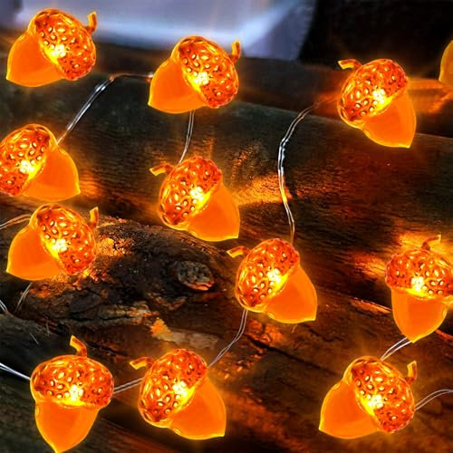 TOPJOWGA Herbst Eichel Lichterkette, 5M 50 LEDs Thanksgiving Lichterketten, Eicheln Deko Lichterketten, Halloween Herbstgirlande Deko Lichterkett, Herbst Eichel Dekoratives Licht für Party