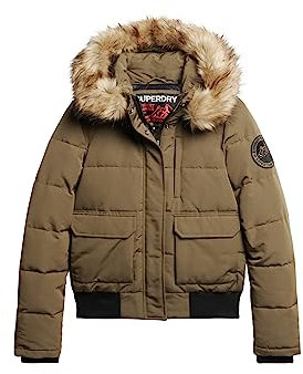 Superdry Damen Everest Bomber-Steppjacke mit Kapuze Militär Olivgrün 38