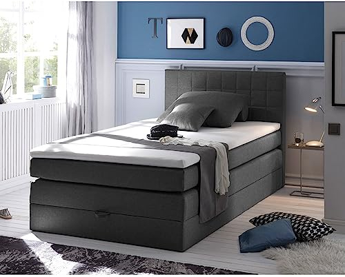 Lomadox Boxspringbett 120x200cm mit Bettkasten | Jugendbett in Savanna Anthrazit
