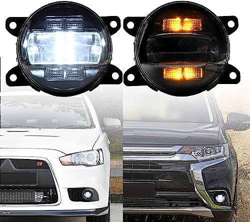 NSLUMO LED-Nebelscheinwerfer DRL Tagfahrlicht für Mitsubishi Lancer Ralliart Pajero Outlander L200 ASX Frontstoßstange Nebelscheinwerfer Reflektoren Blinker DLR-Lauflicht 2 Stück Geräucherte Linse