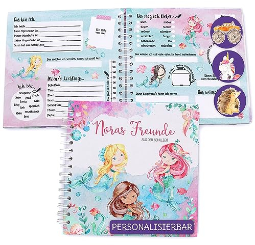 Feenstaub Freundebuch Grundschule personalisiert mit Namen, Schulfreundebuch, Freundschaftsbuch Schule Meerjungfrau Freundealbum für Schulkinder Einschulung