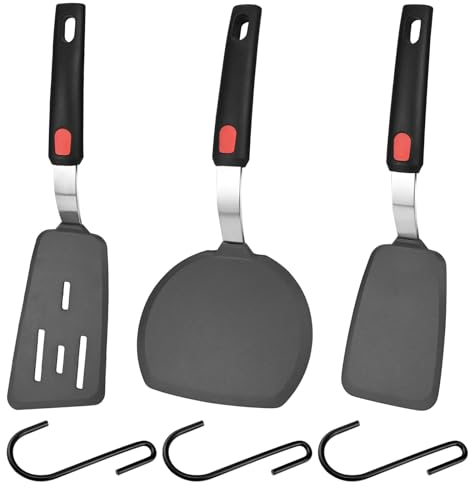 Large Silicone Spatula Turner Set of 3, Premium Flexible Silicone Spatula Set 600°F Heat Resistant Cooking Spatulas BPA Free Flexible Kitchen Utensils Nonstick Cookware for Eggs, Pancake, Fish, Burge