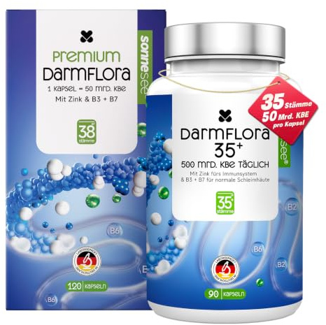 Sonnesee® Darmflora 35 Bakterienstämme mit Lactobacillus & Bifidobakterien B-Vitaminen bakterien akazienfasern 90 Kapseln Vegan Made in Germany