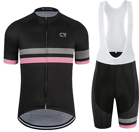 Coconut Ropamo CR Herren Radtrikot Set Rennrad Trikot Reißverschluss Tasche Kurze Ärmel Radtrikot Trägerhose 3D Gepolstert, grau / pink, X-Large