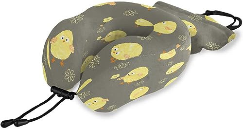 HMZXZ Reisekissen Niedliches gelbes Huhn Hühner Blume, Memory Foam Nackenkissen Stützkissen,Weich Nackenstützkissen für Camping,Schlafrestkissen,Auto,Flugzeug