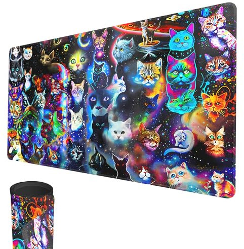 MTG Playmat, 24 x 14 TCG Game Play Mat Stitched Edges Trading Card Mouse Pad with Storage Bag Smooth Rubber Surface Battle Game Mat (Cat Monster)