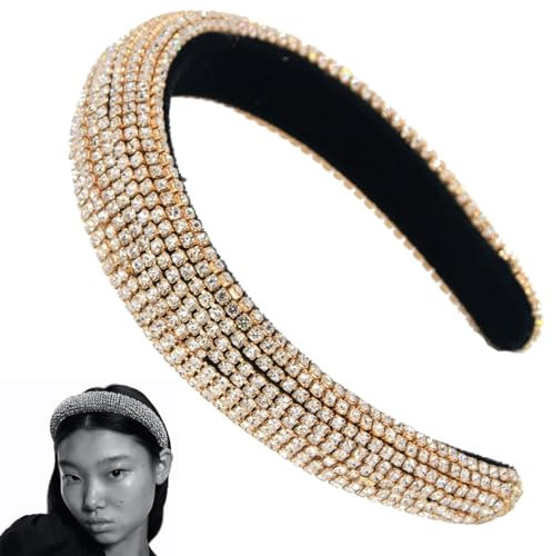 scicent Hairbands Women Glitter Sequins Sparkly Hard Headbands Wide Padded Hair Bands Fashion Cute Head Band Daily Accessories for Girls and Women Gold 16815