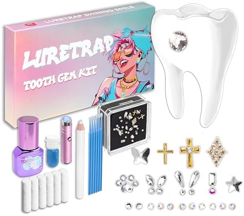 Luretrap Kit de gemas de dientes para bricolaje con GIue, 30 piezas de cristales, kit de iniciación de joyería Crystal GIue