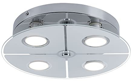GLOBO Deckenleuchte Chrom LED Deckenlampe Wohnzimmer, Glas satiniert, 4x 3W 250lm 3000K, DxH 30x7,5 cm