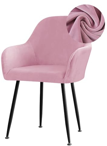 Highdi Stuhlhussen mit Armlehne, Stretch Samt Stuhlbezug Hochlehner Esszimmerstühle Bezug Sesselbezug Hussen für Stühle Waschbar Universal für Esszimmer Hotel Bankett Deko (Rosa,4er Set)