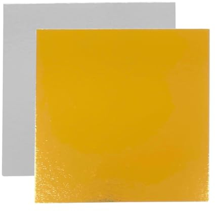 Bases para Tartas Cuadradas 25x25 cm | Pack de 10 Oro - Plata | Grosor 1 mm | Expositor en Cartón para Bizcochos, Pasteles y Dulces | Plateado y Dorado