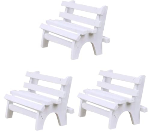 HEMOTON 3stücke Miniatur Holzbank Für Garten Doppelte Weiße Gartenbank Als Dekoration Und Fotorequisiten Für Zuhause Und Miniaturlandschaften