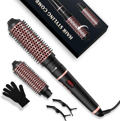 32/38mm Thermal Brush, Keramik-Turmalin Hot Brush Rundbürste, Wärmebürste mit 120–230 ℃ Digitalanzeige, 13 Temperaturen, Thermo Bürste für Wurzelvolumen und Lockere Locken, Dual-Spannung