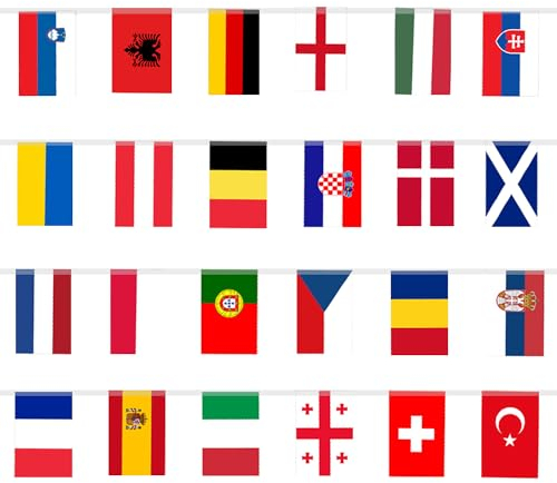 24 Countries String Flag, 2024 European Football Championship Euro International Flag Bunting for Party Decoration, Bars, Sports Clubs (M,20 * 28CM)