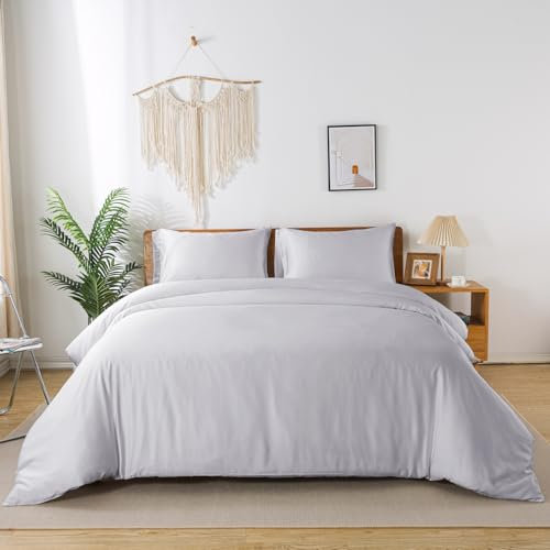 bienDo Bambus Bettwäsche Set 220x240, Hellgrau, Seidenbettbezug für Sommer und Winter, Kühlend & Kuschelig, Silkweich Hotel Bettdeckenbezug, Weicher als Ägyptische Baumwolle