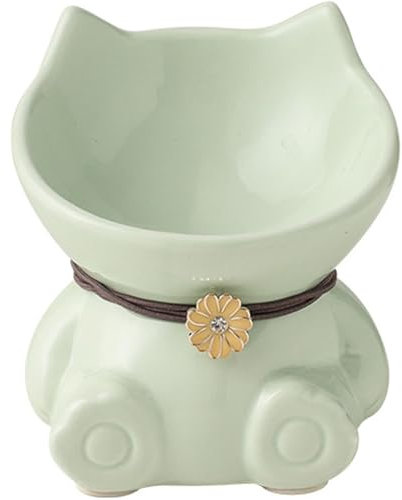 Disoza Ciotola In Ceramica Rialzata Per Gatti Per Gatti 14,8x14,6x14,3 Cm Verde Ciotola a Forma Di Gatto Stazione Di Alimentazione