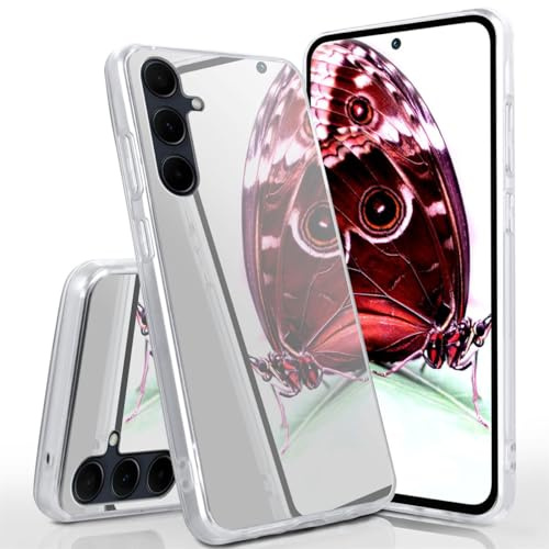 moex Mirror Case für Samsung Galaxy A35 5G Hülle mit Spiegel und erweitertem Kantenschutz aus Silikon, Handyhülle verspiegelte Rückseite, Stylische Handy Schutzhülle dünn, Silber